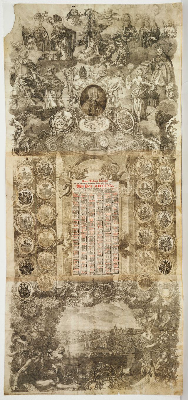 Najdlhší nástenný kalendár - Nový Passovský kalendár na rok 1771, Rozmery 69 x 149 cm